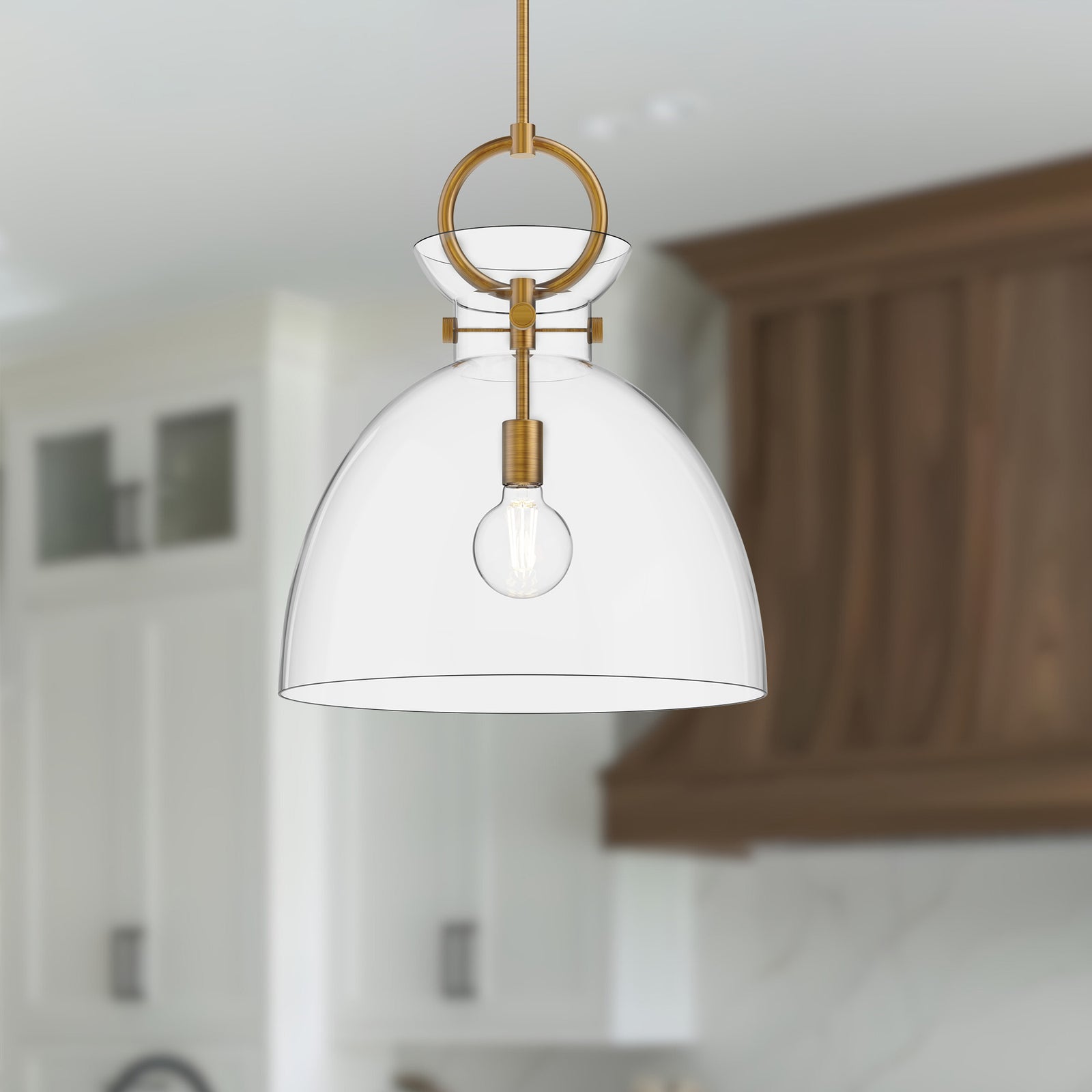 Waldo 18-in Aged Gold/Clear 1 Light Pendant