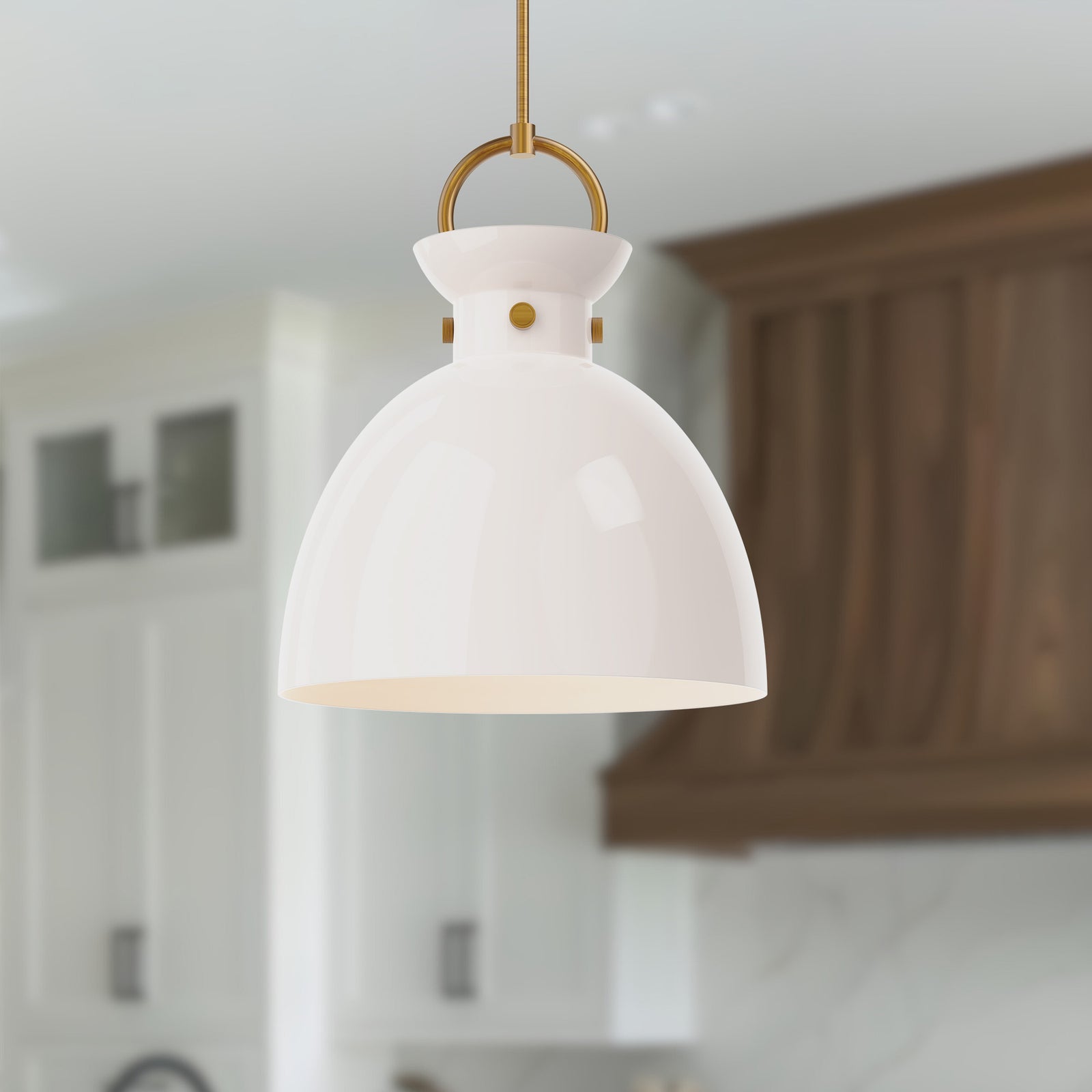 Waldo 18-in Aged Gold/Glossy Opal Glass 1 Light Pendant