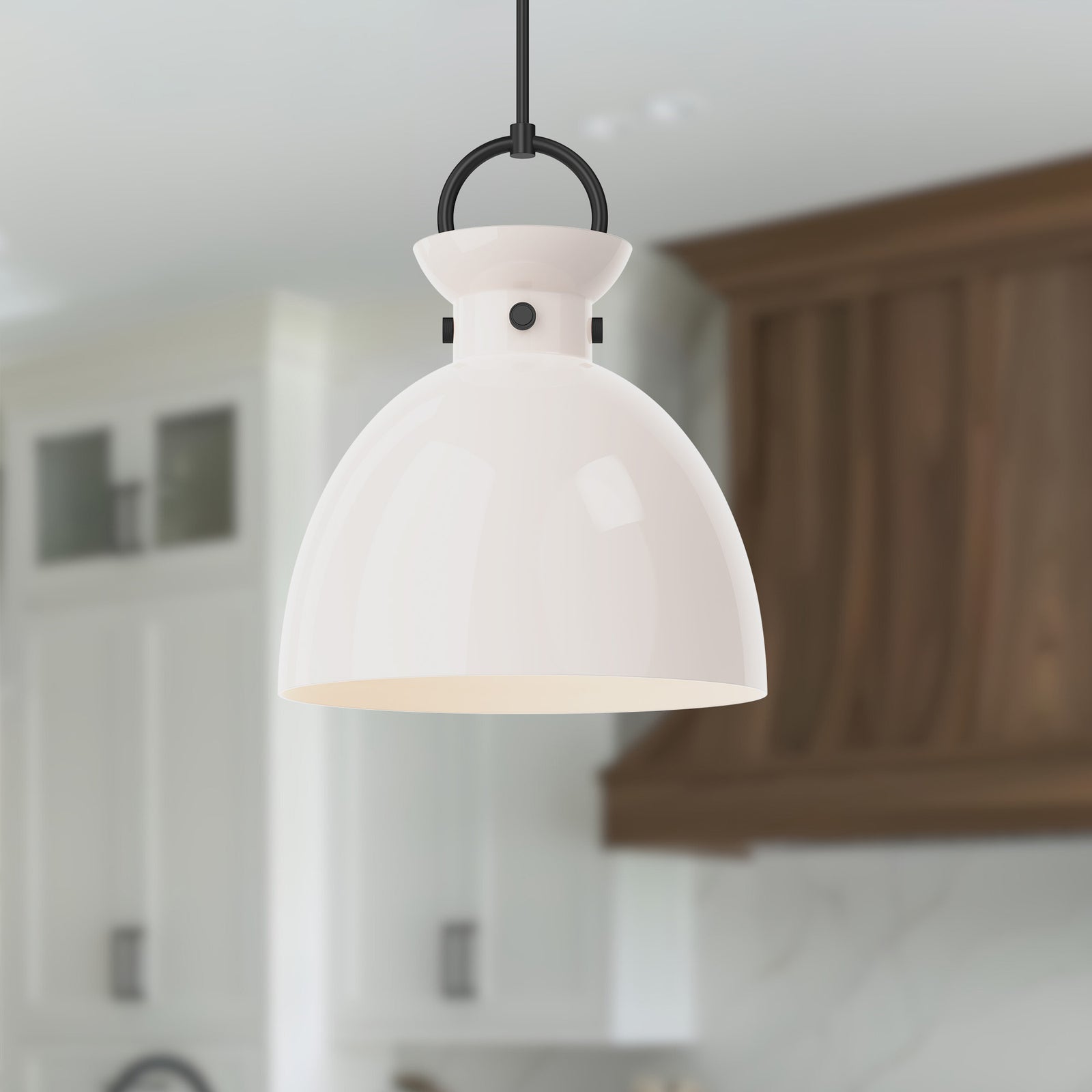 Waldo 18-in Matte Black/Glossy Opal Glass 1 Light Pendant