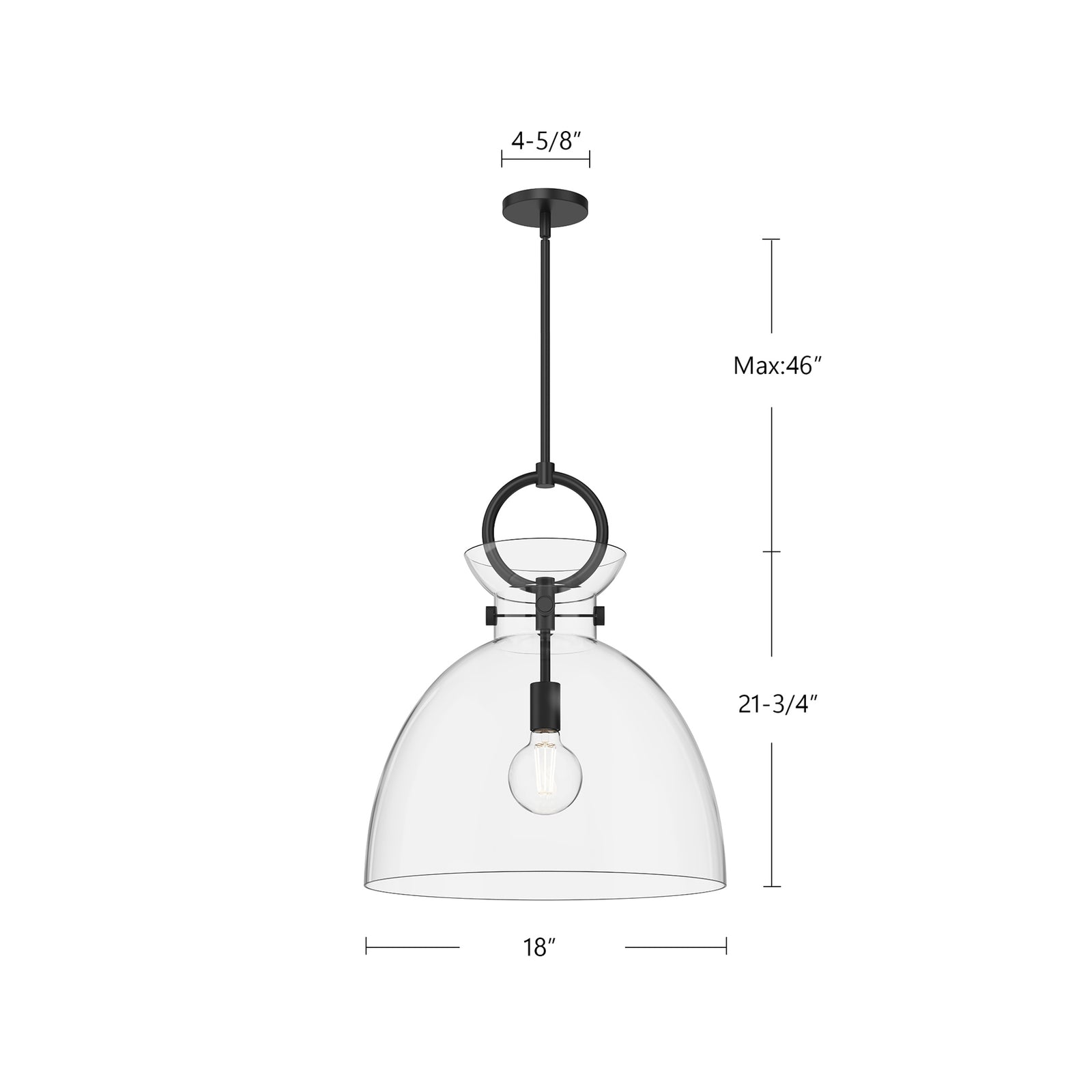 Waldo 18-in Matte Black/Clear Glass 1 Light Pendant