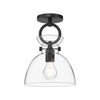 Waldo 9-in Matte Black/Clear Glass 1 Light Semi Flush Mount