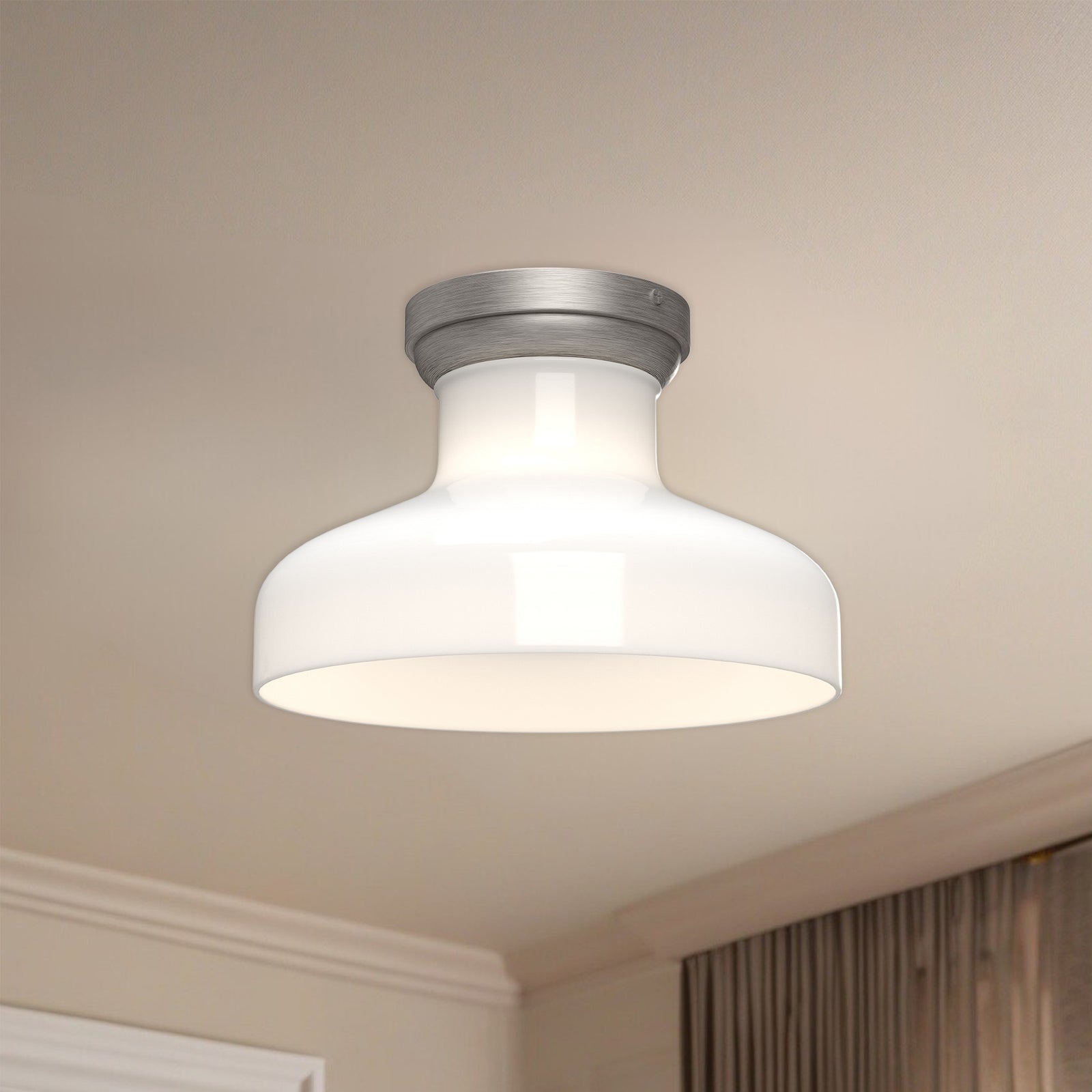 Westlake 11-in Brushed Nickel/Glossy Opal Glass 1 Light Flush Mount
