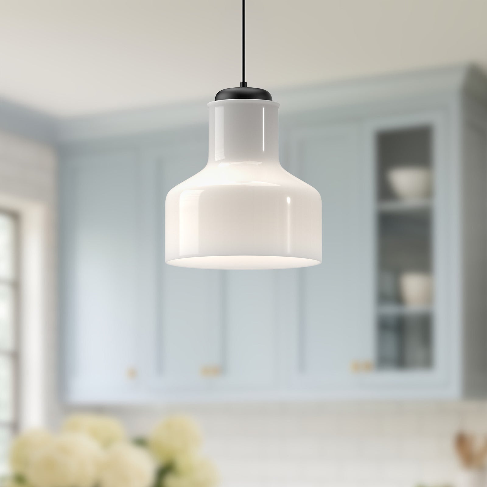 Westlake 11-in Glossy Opal Glass/Matte Black 1 Light Pendant