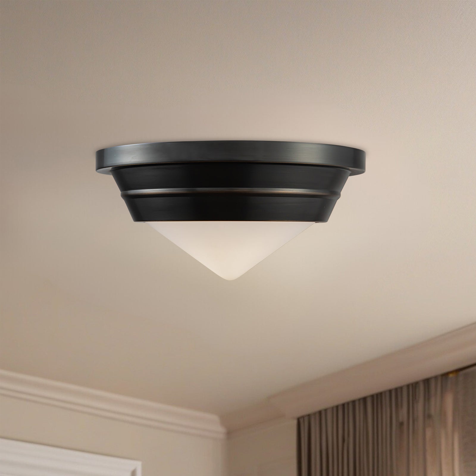 Willard 10-in Urban Bronze/Opal Matte Glass 1 Light Flush Mount