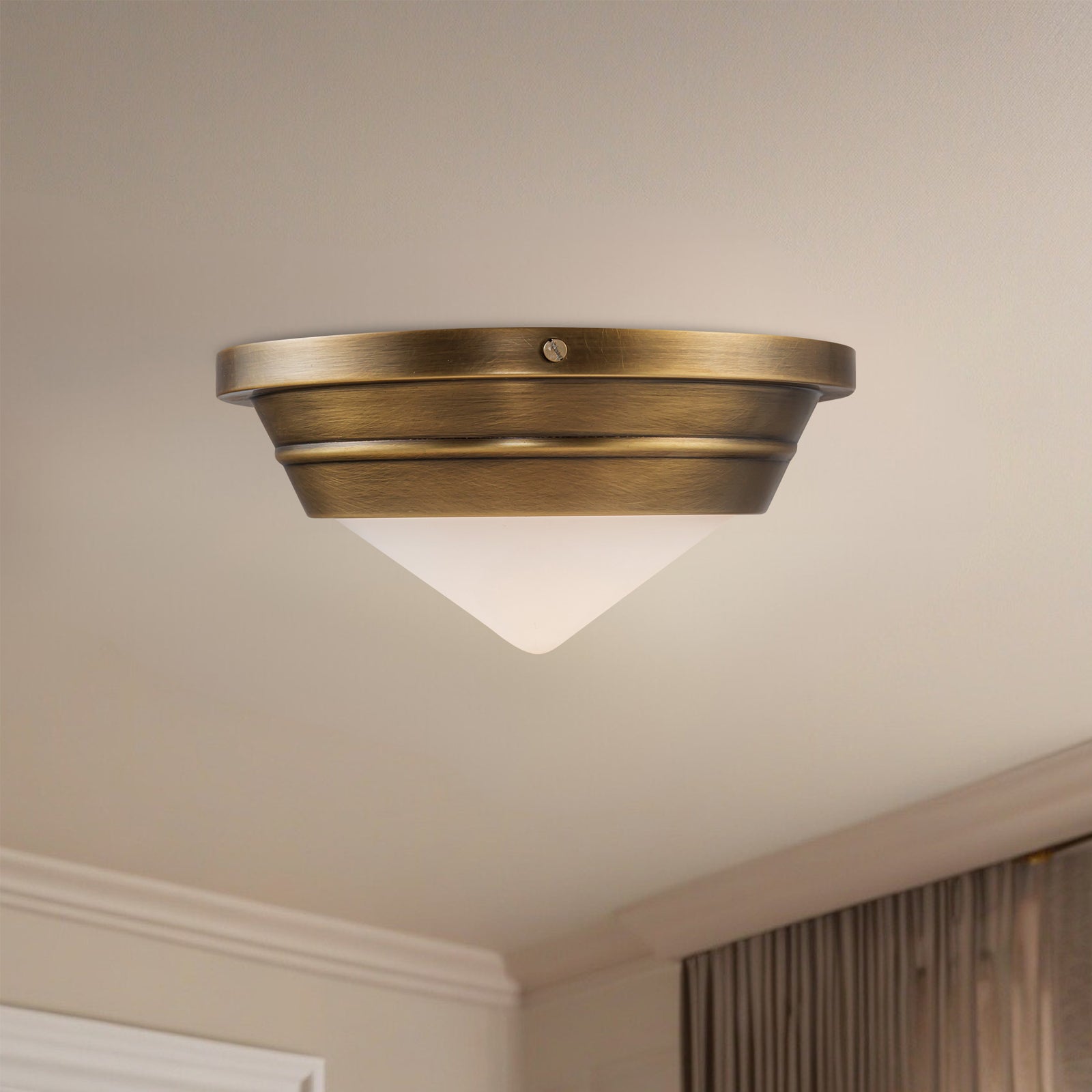 Willard 10-in Vintage Brass/Opal Matte Glass 1 Light Flush Mount