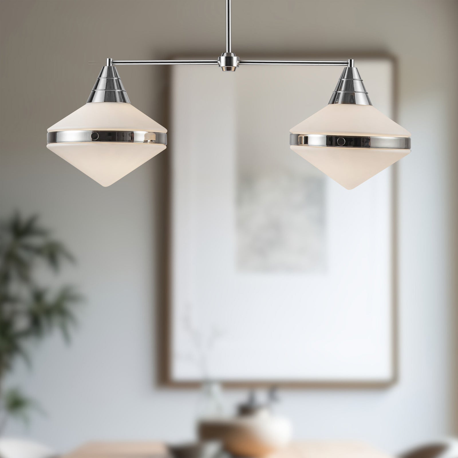 Willard 41-in Polished Nickel/Opal Matte Glass 2 Lights Linear Pendant