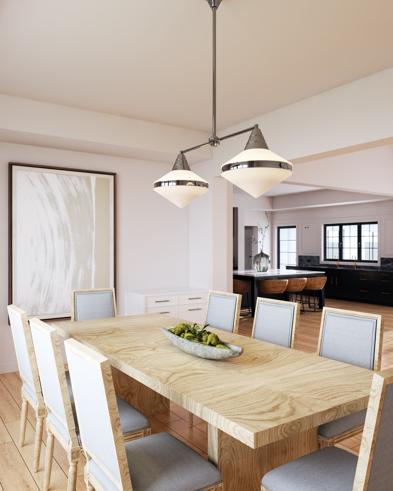Willard 41-in Polished Nickel/Opal Matte Glass 2 Lights Linear Pendant