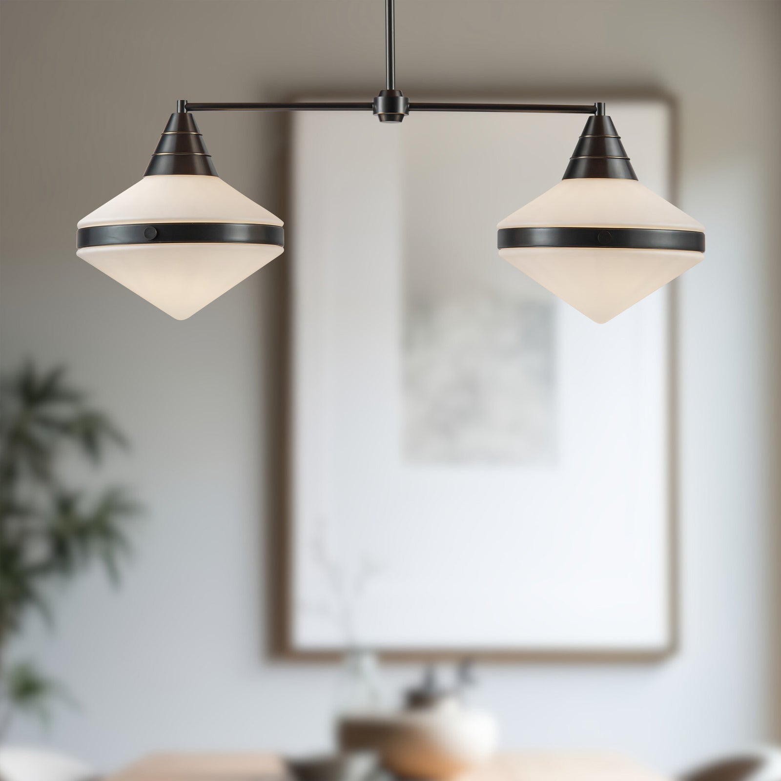 Willard 41-in Urban Bronze/Opal Matte Glass 2 Lights Linear Pendant