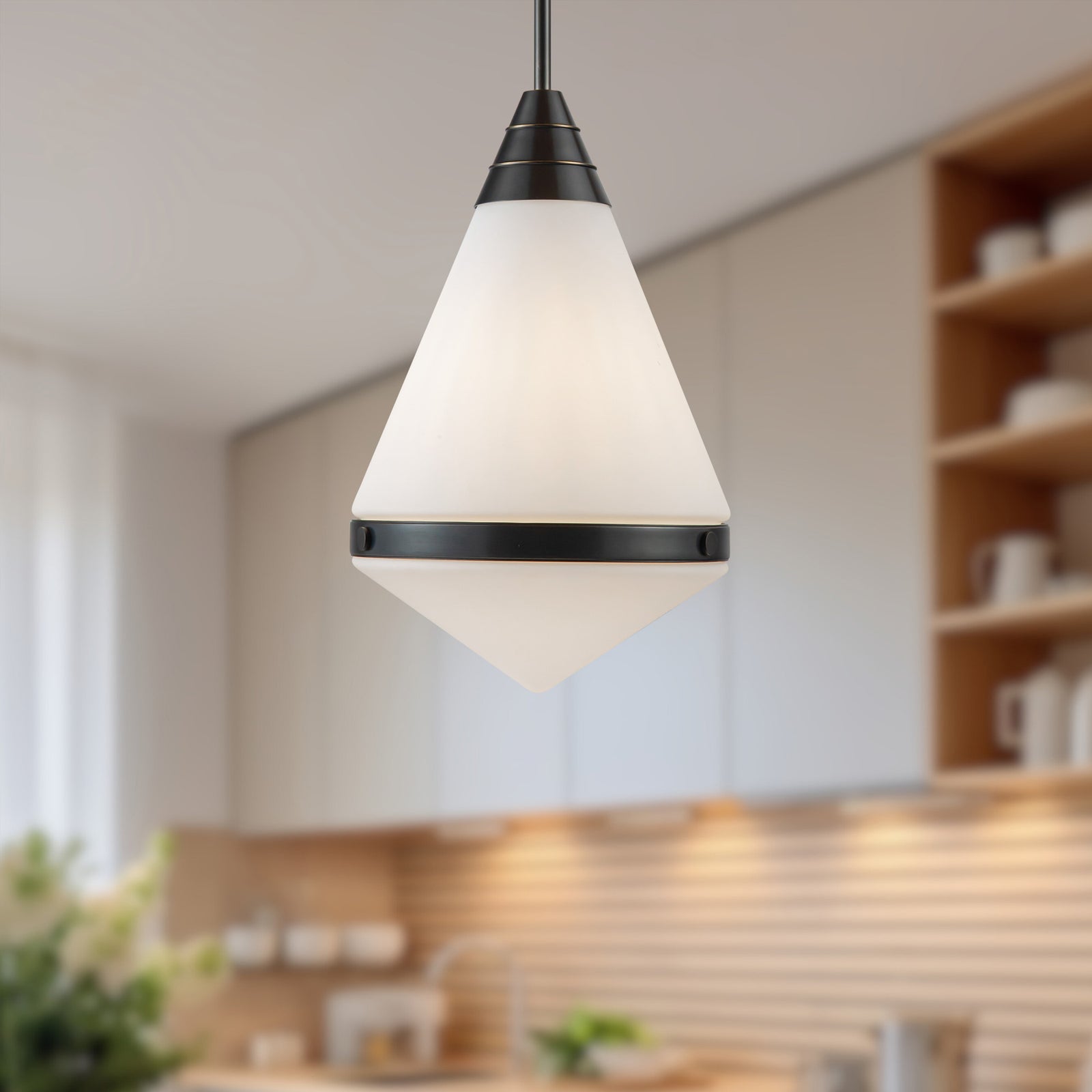 Willard 22-in Urban Bronze/Opal Matte Glass 1 Light Pendant