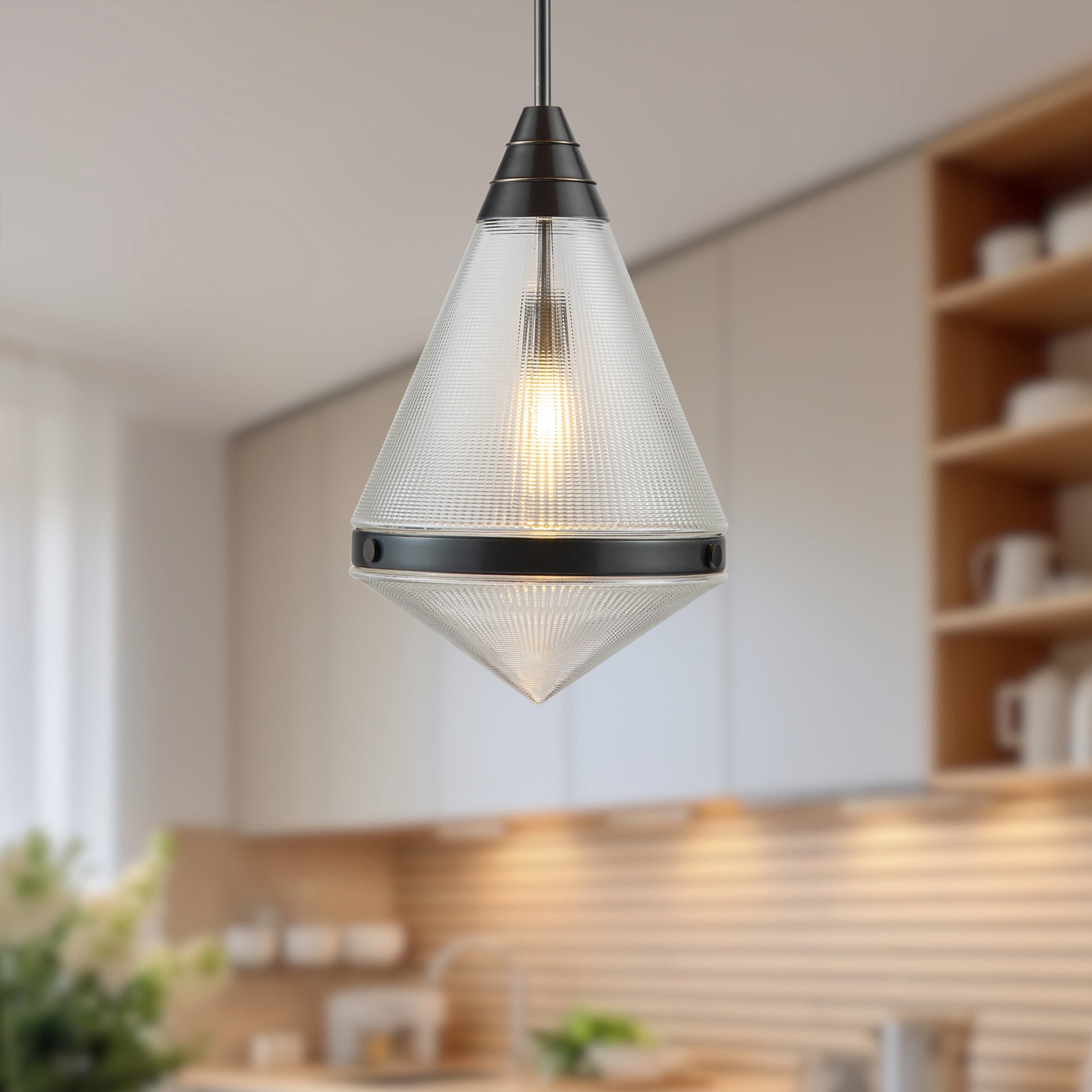 Willard 22-in Urban Bronze/Prismatic Glass 1 Light Pendant