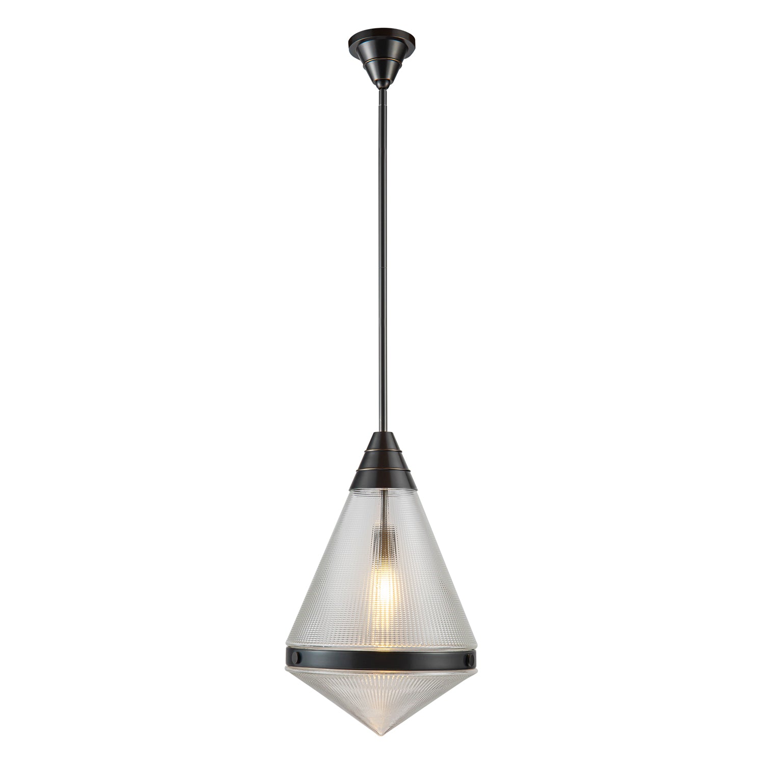 Willard 22-in Urban Bronze/Prismatic Glass 1 Light Pendant