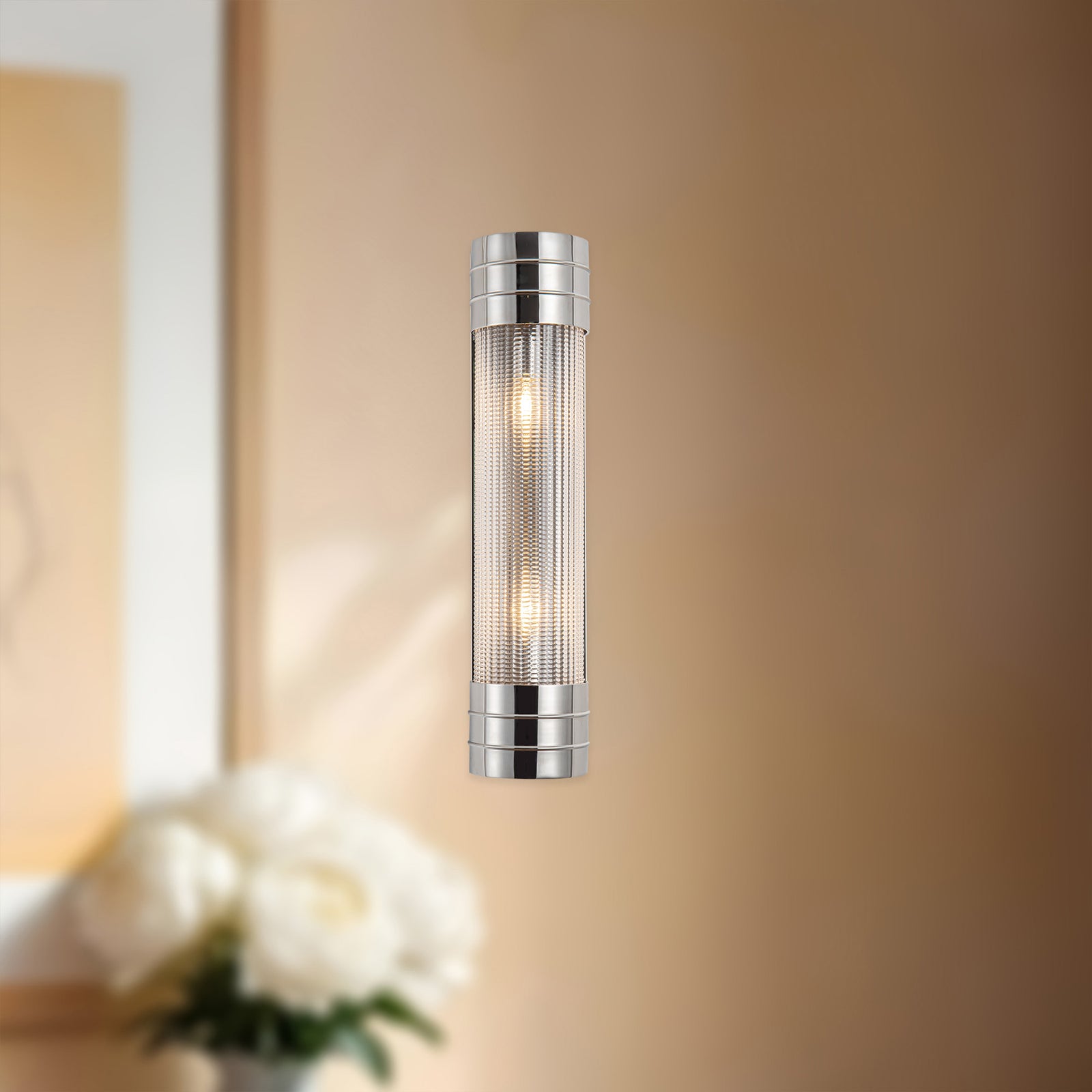 Willard 18-in Polished Nickel/Prismatic Glass 2 Lights Wall/Vanity