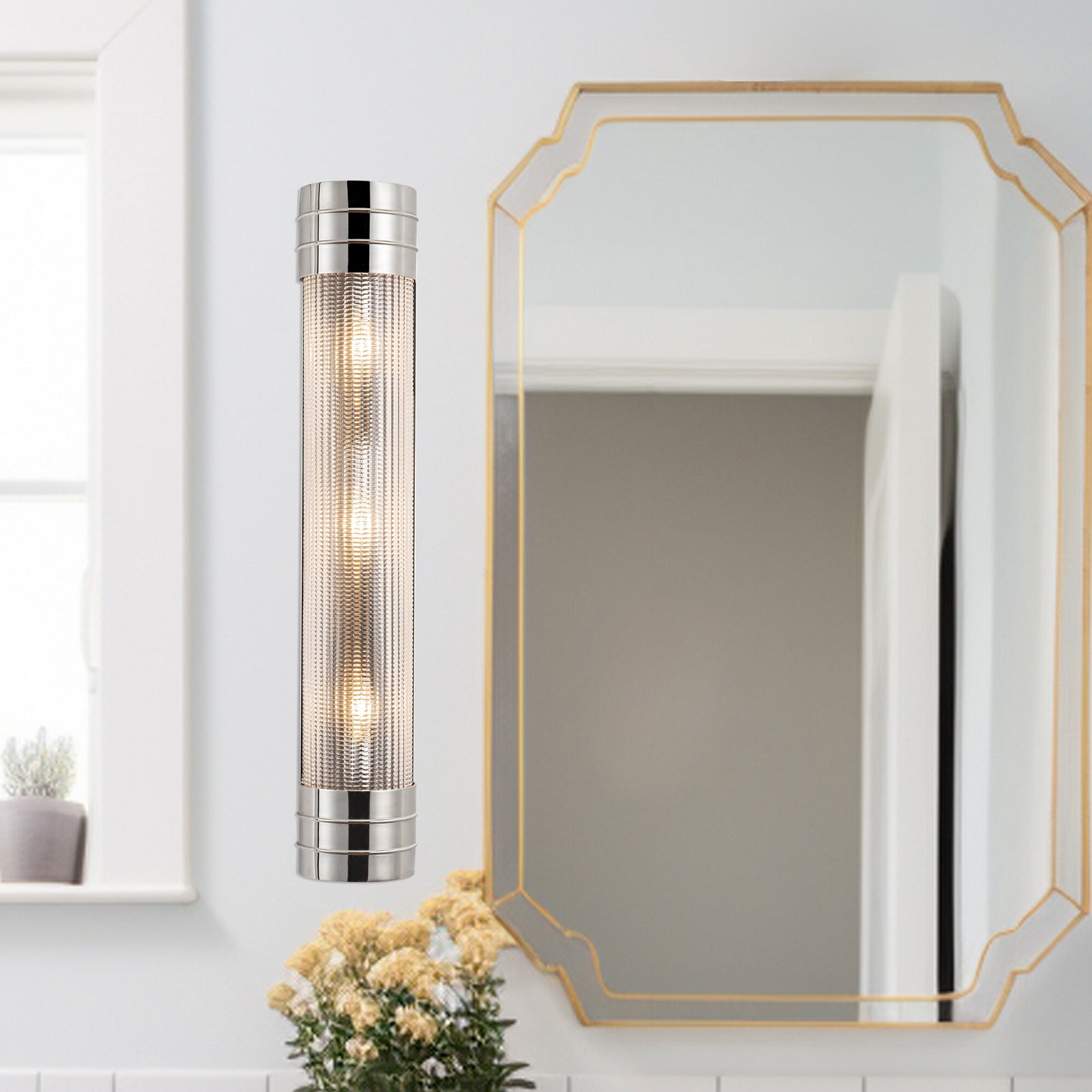 Willard 24-in Polished Nickel/Prismatic Glass 3 Lights Wall/Vanity