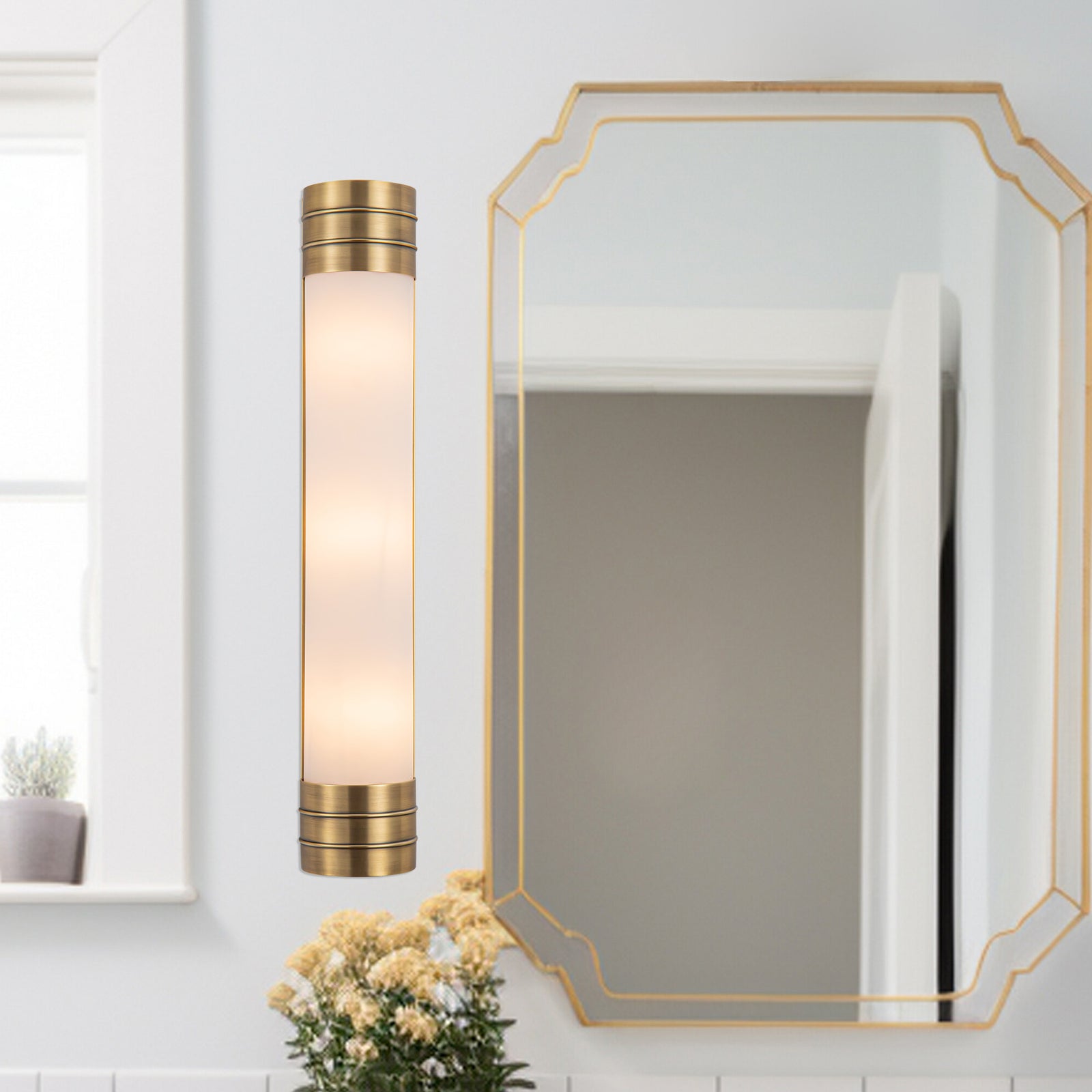 Willard 24-in Vintage Brass/Opal Matte Glass 3 Lights Wall/Vanity
