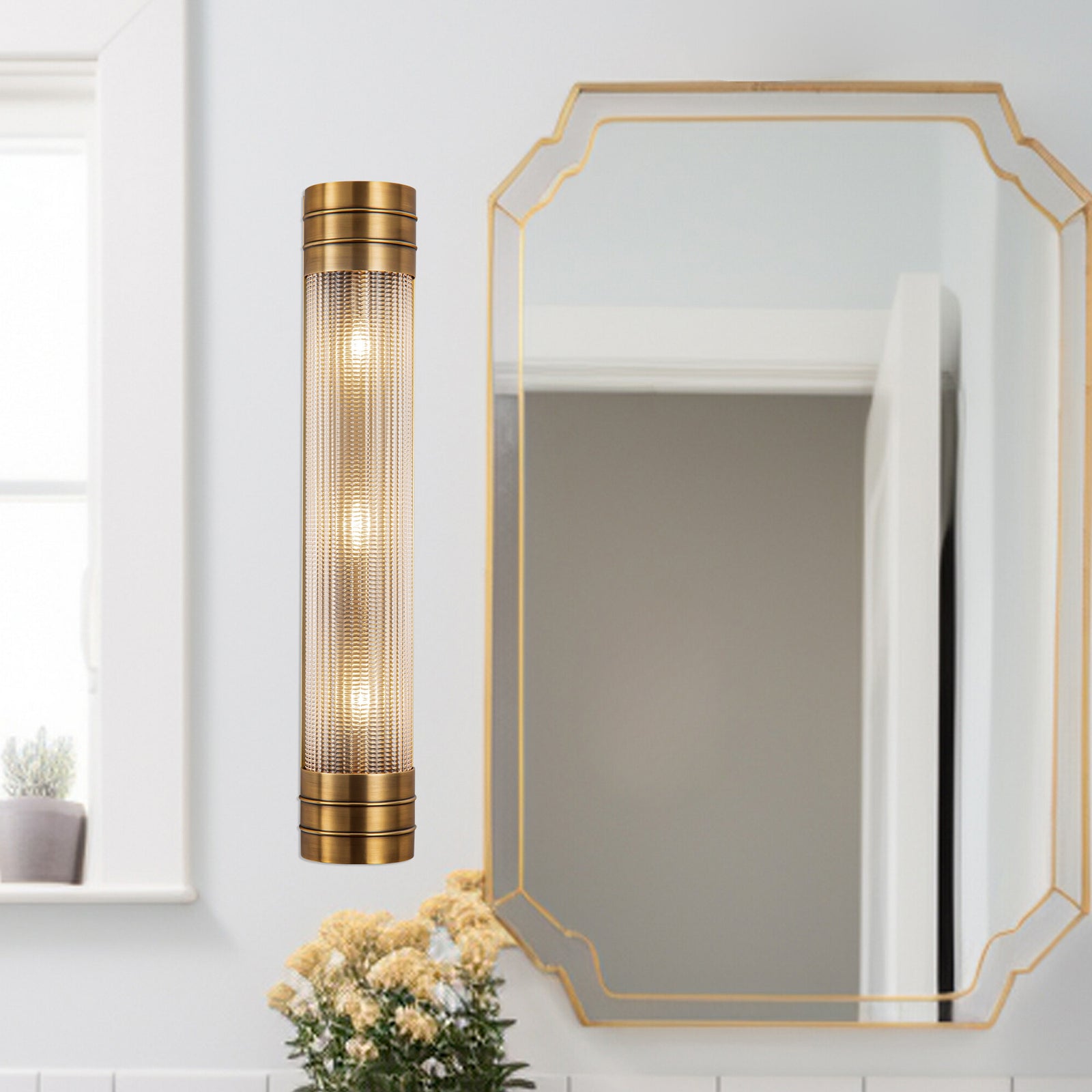 Willard 24-in Vintage Brass/Prismatic Glass 3 Lights Wall/Vanity