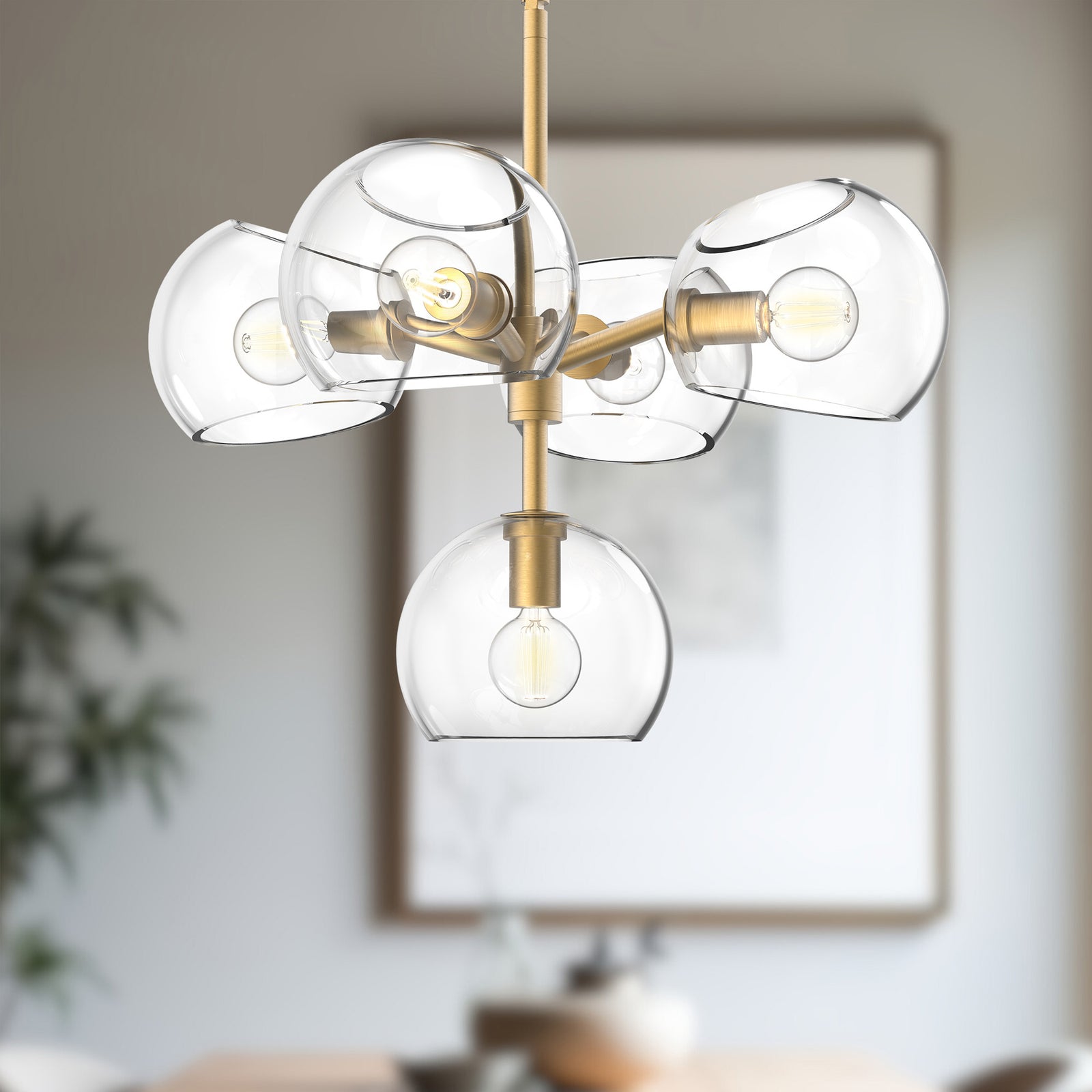 Willow 18-in Brushed Gold/Clear Glass 5 Lights Chandeliers