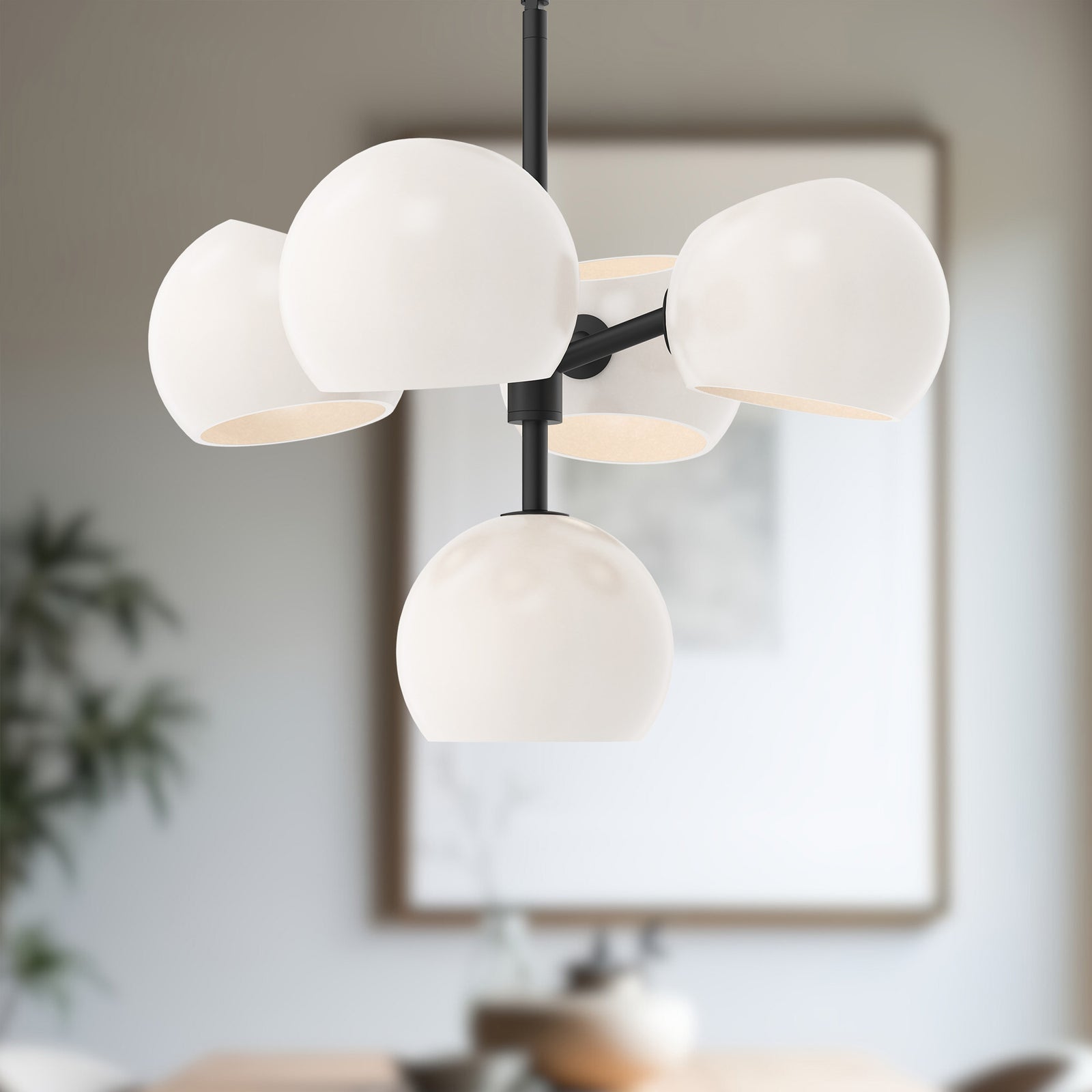 Willow 18-in Matte Black/Opal Matte Glass 5 Lights Chandeliers