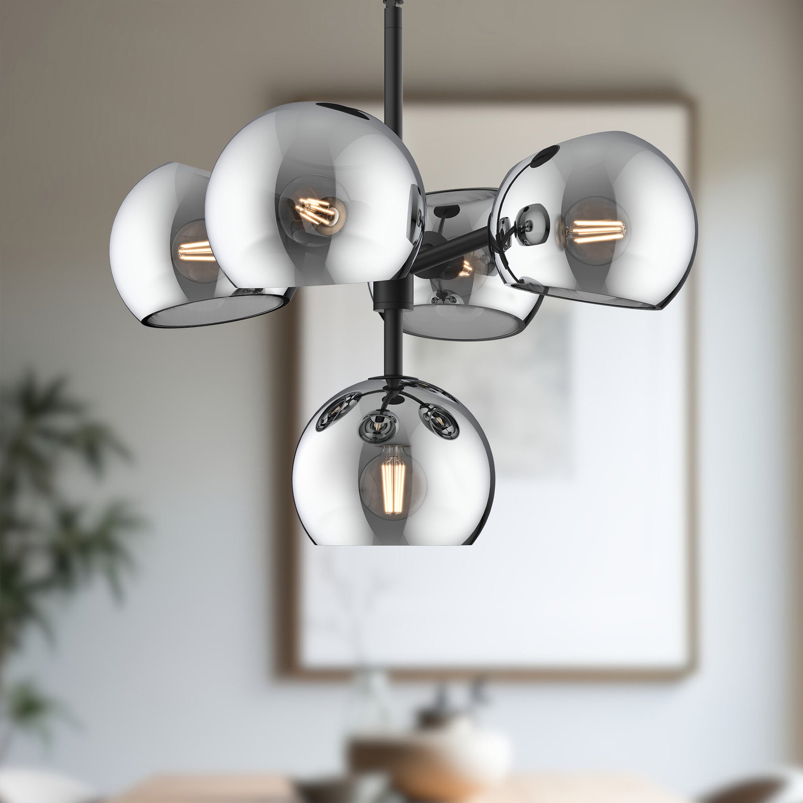 Willow 18-in Matte Black/Smoked Solid Glass 5 Lights Chandeliers