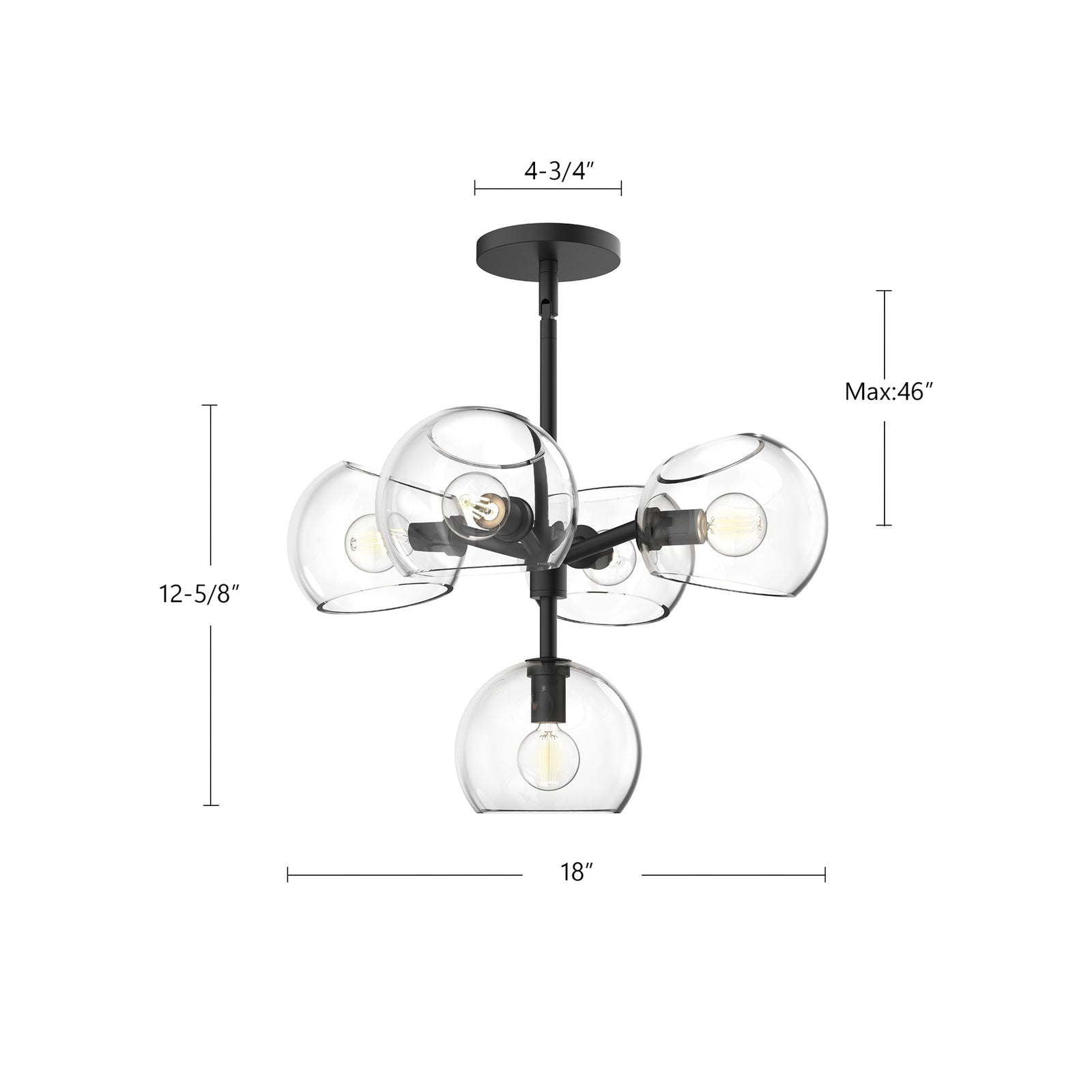 Willow 18-in Matte Black/Smoked Solid Glass 5 Lights Chandeliers