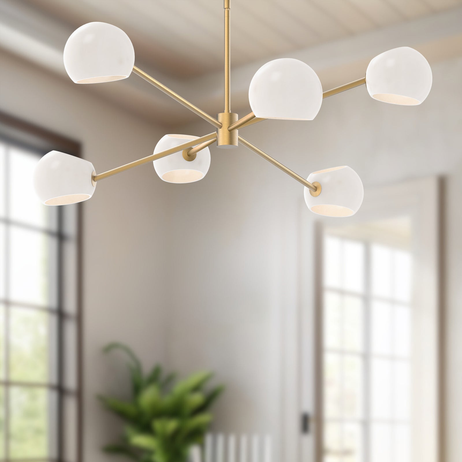 Willow 37-in Brushed Gold/Opal Matte Glass 6 Lights Chandeliers