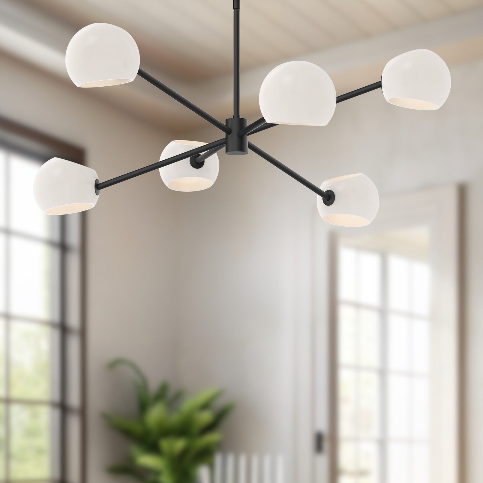 Willow 37-in Matte Black/Opal Matte Glass 6 Lights Chandeliers
