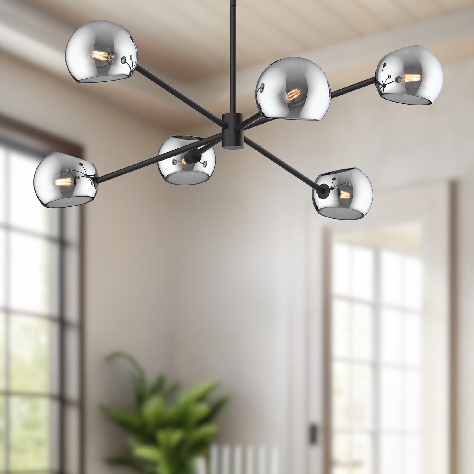 Willow 37-in Matte Black/Smoked Solid Glass 6 Lights Chandeliers