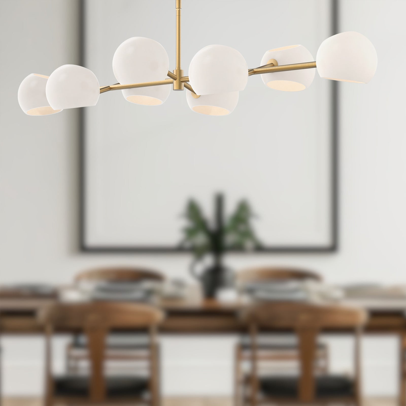 Willow 48-in Brushed Gold/Opal Matte Glass 8 Lights Linear Pendant