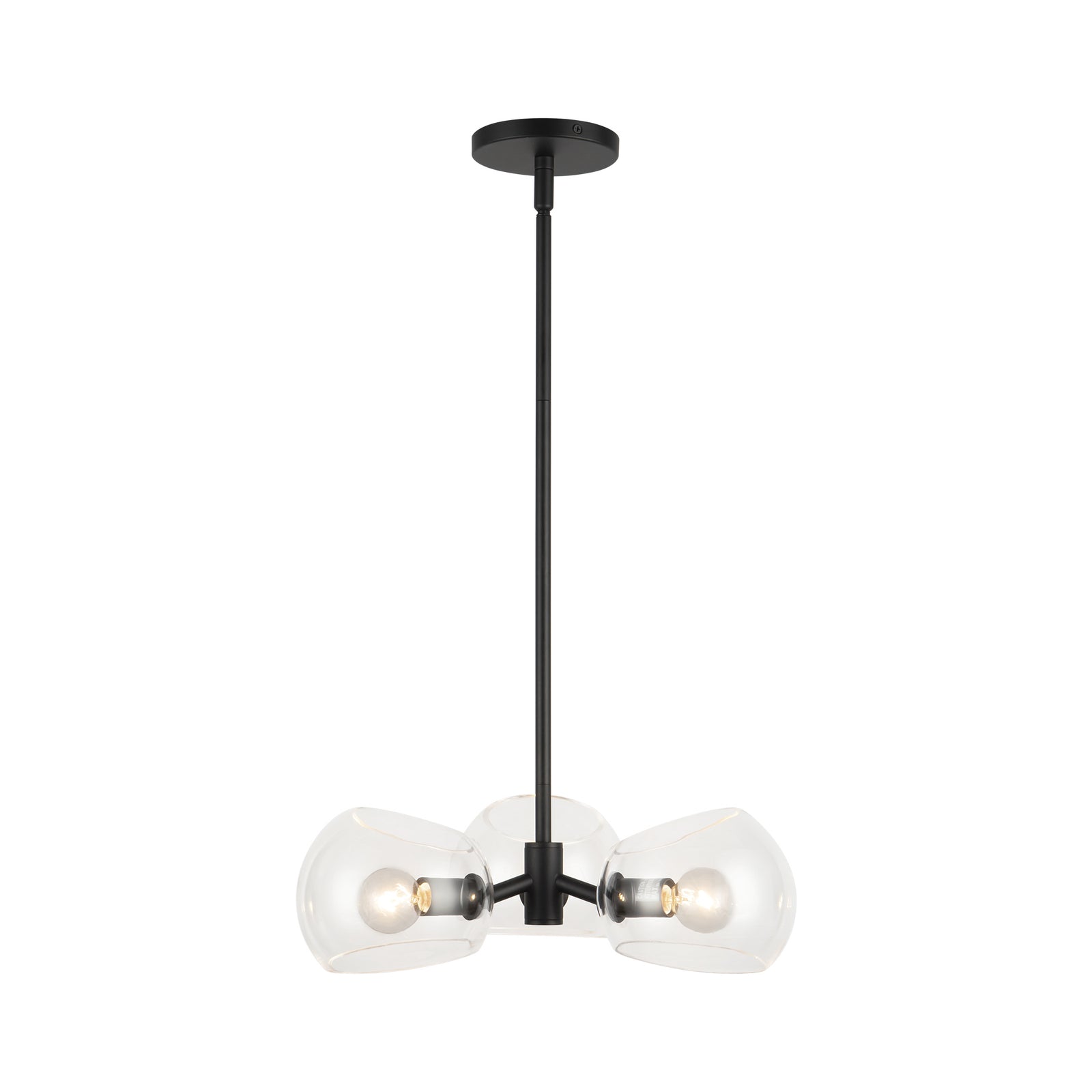 Willow 16-in Clear Glass/Matte Black 3 Lights Pendant