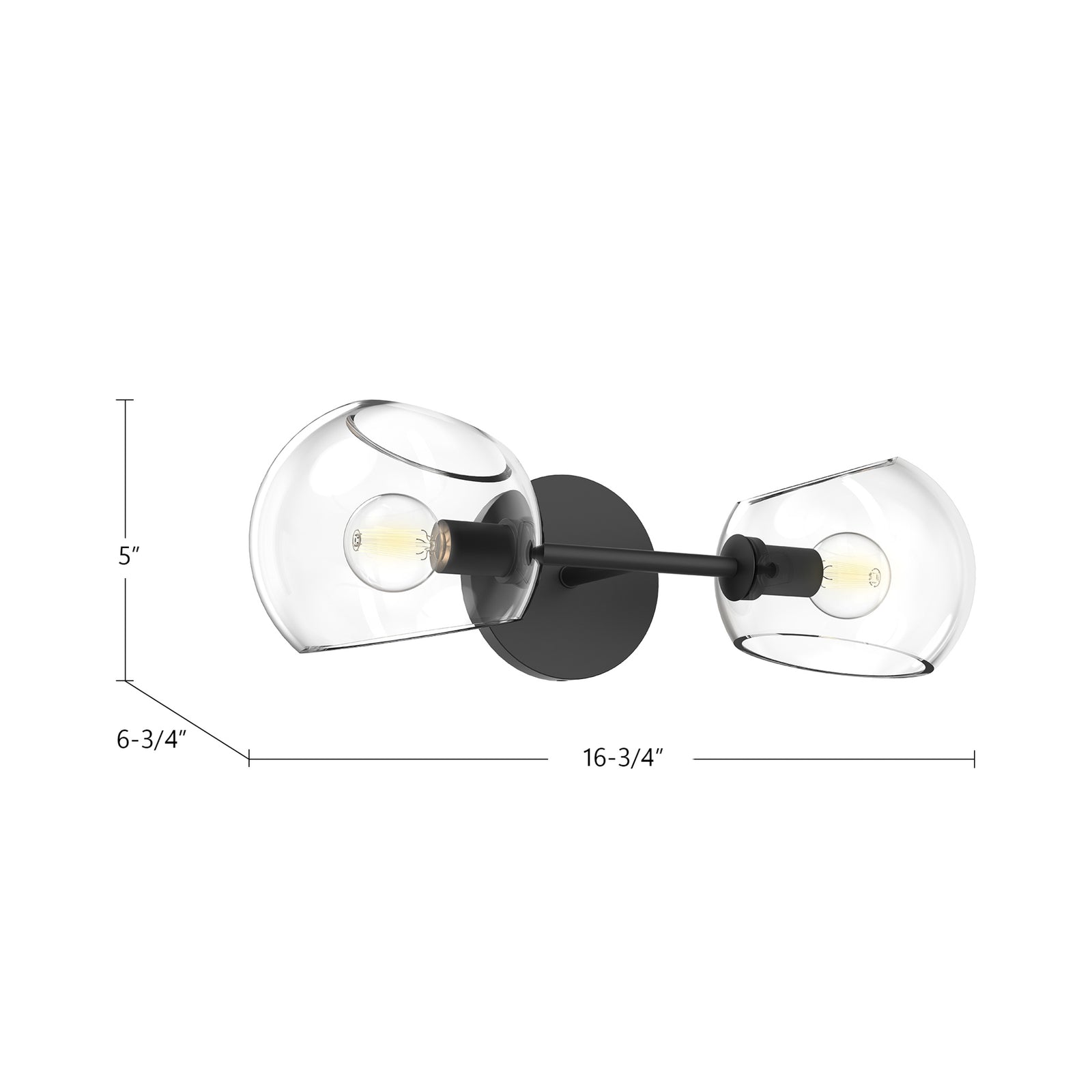 Willow 17-in Matte Black/Smoked Solid Glass 2 Lights Wall/Vanity