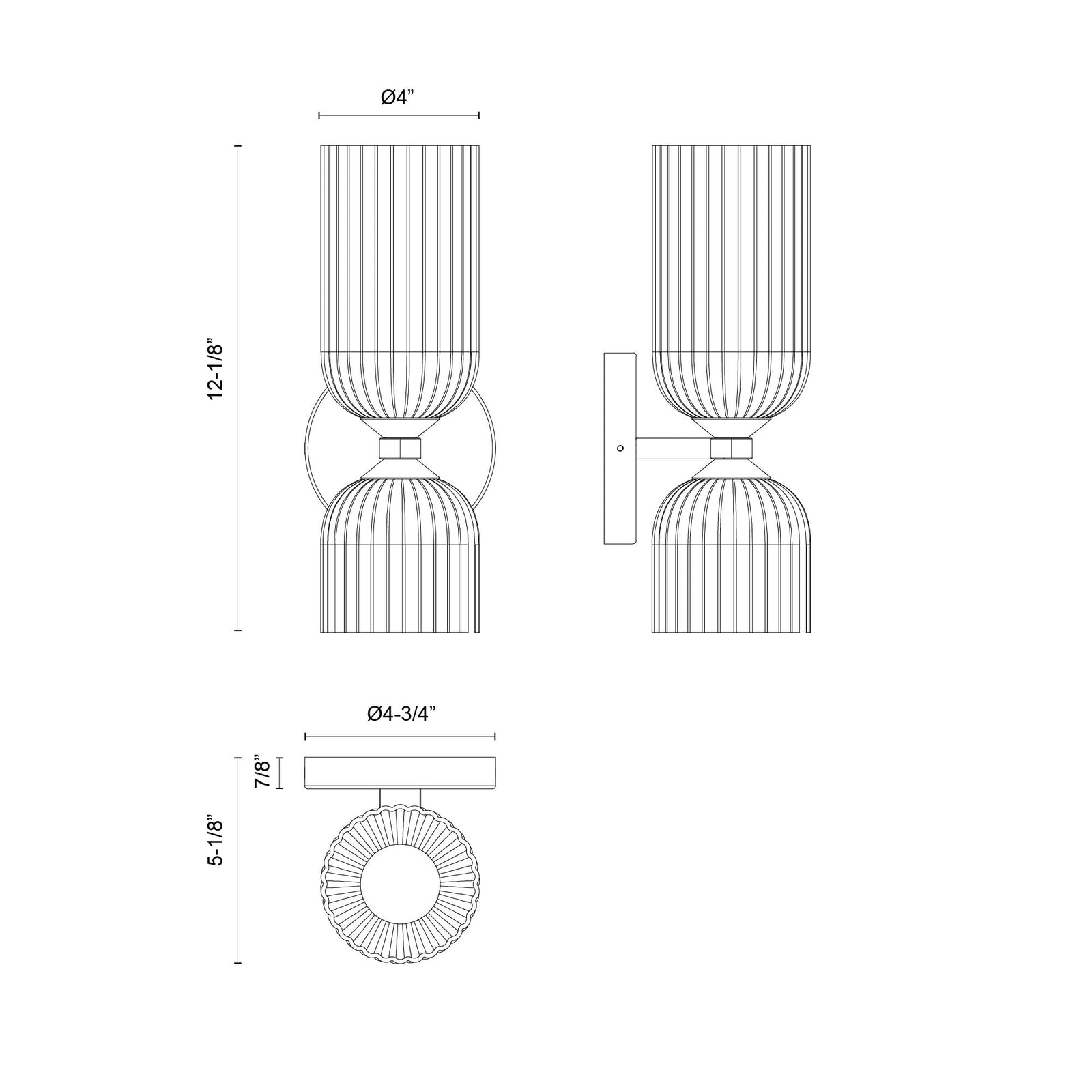 Nelly 12-in Matte Black/Glossy Ribbed Opal Glass Socket Wall/Vanity Light