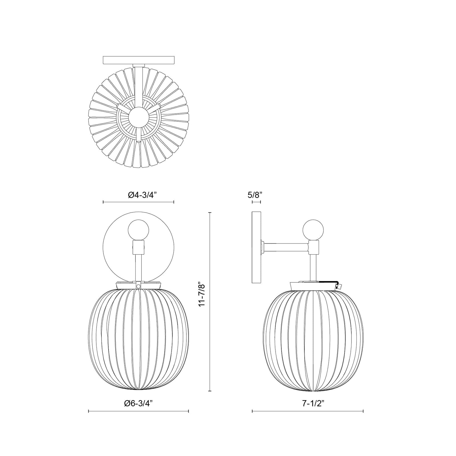 Cherise 7-in Brushed Gold/Glossy Ribbed Opal Glass Socket Wall/Vanity Light