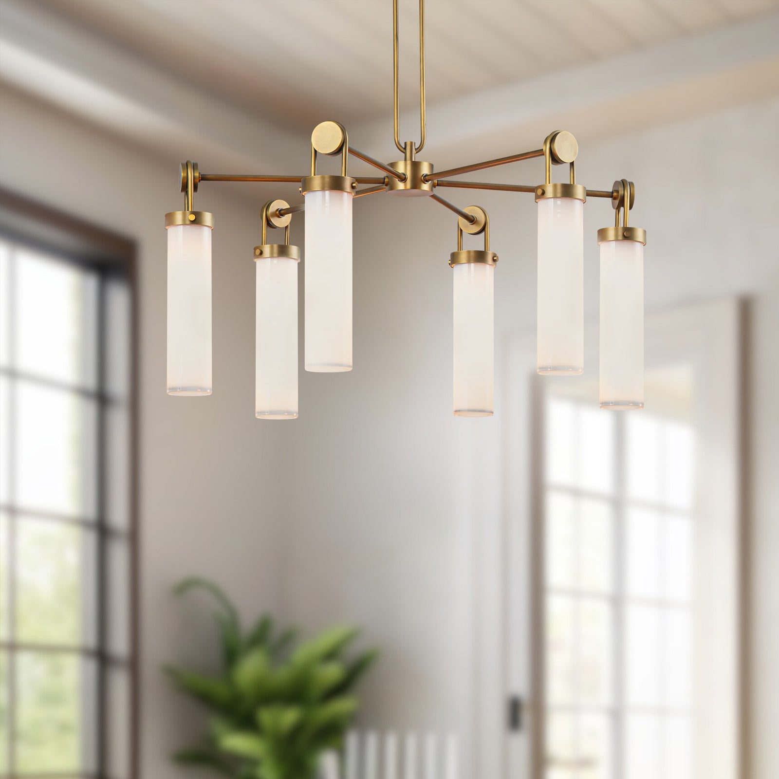 Wynwood 32-in Vintage Brass/Glossy Opal 6 Lights Chandeliers
