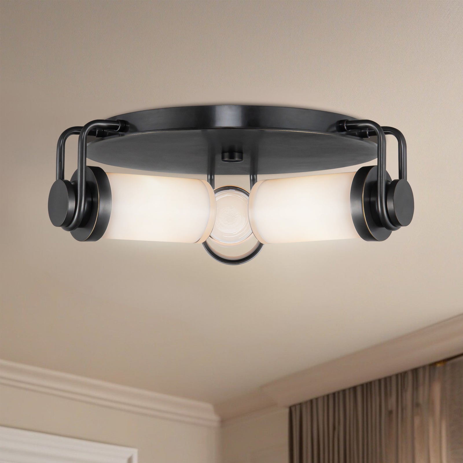 Wynwood 17-in Urban Bronze/Glossy Opal 3 Lights Flush Mount