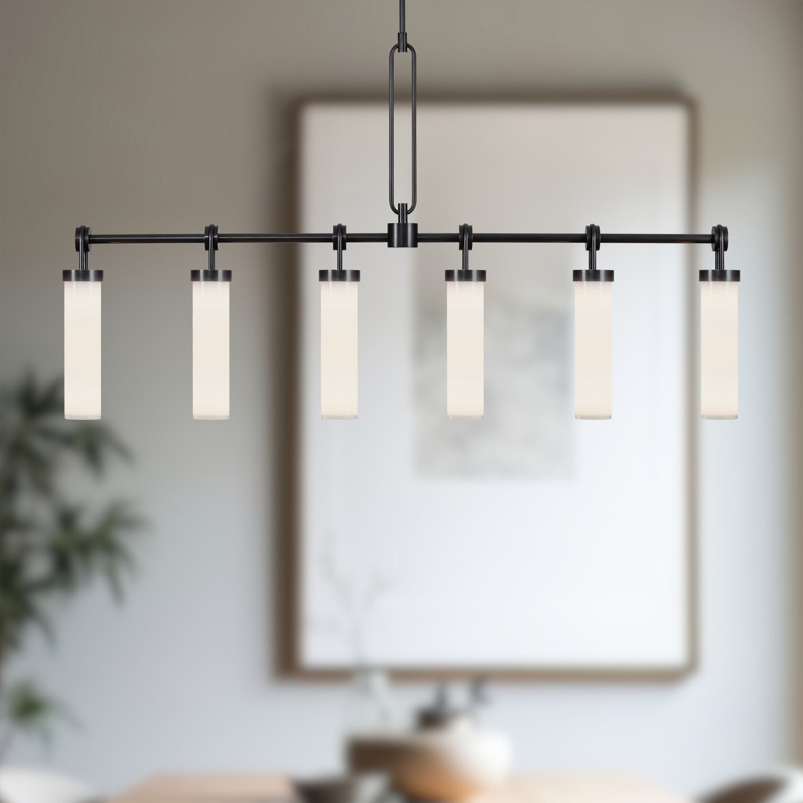 Wynwood 52-in Urban Bronze/Glossy Opal 6 Lights Linear Pendant