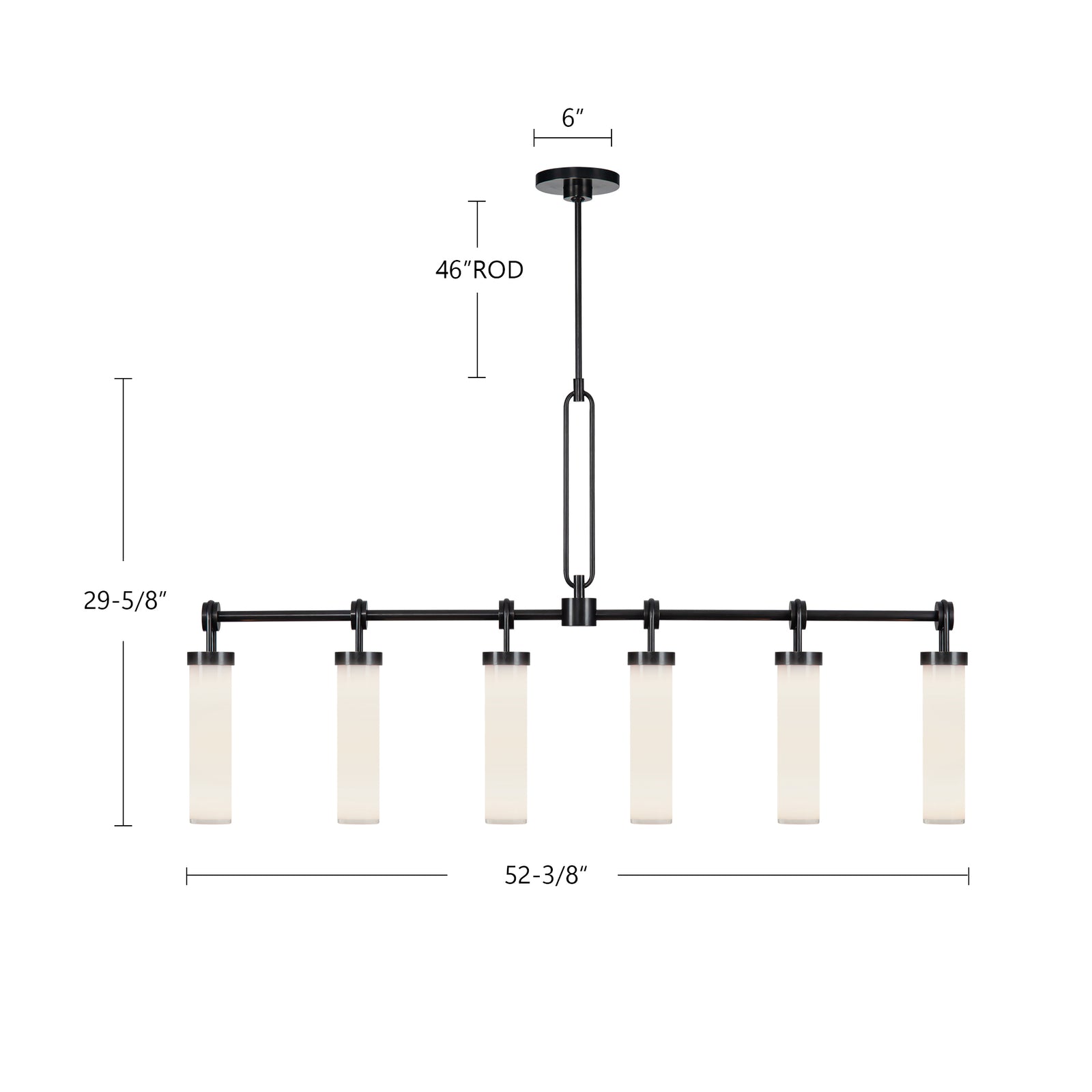 Wynwood 52-in Vintage Brass/Glossy Opal 6 Lights Linear Pendant