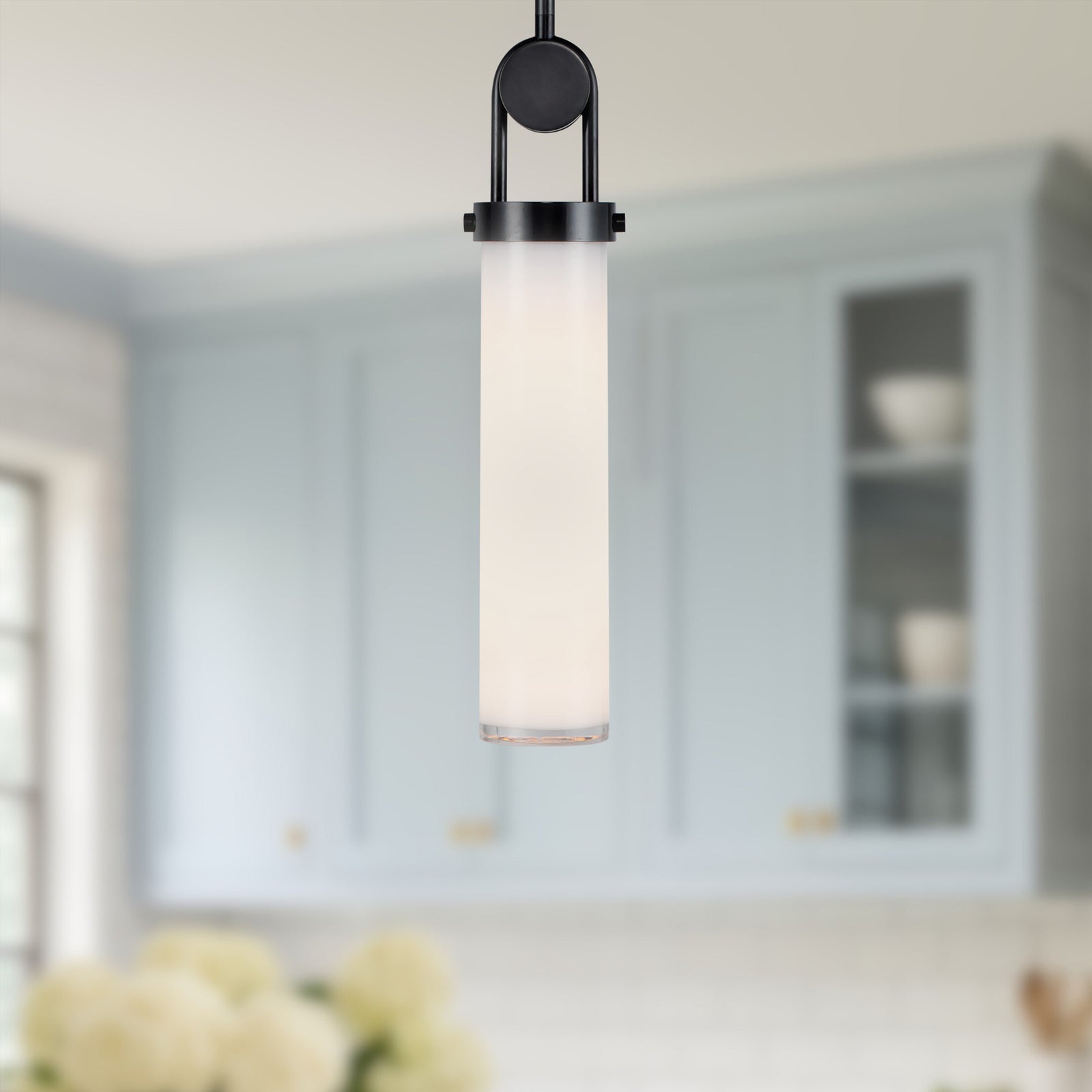 Wynwood 15-in Urban Bronze/Glossy Opal 1 Light Pendant