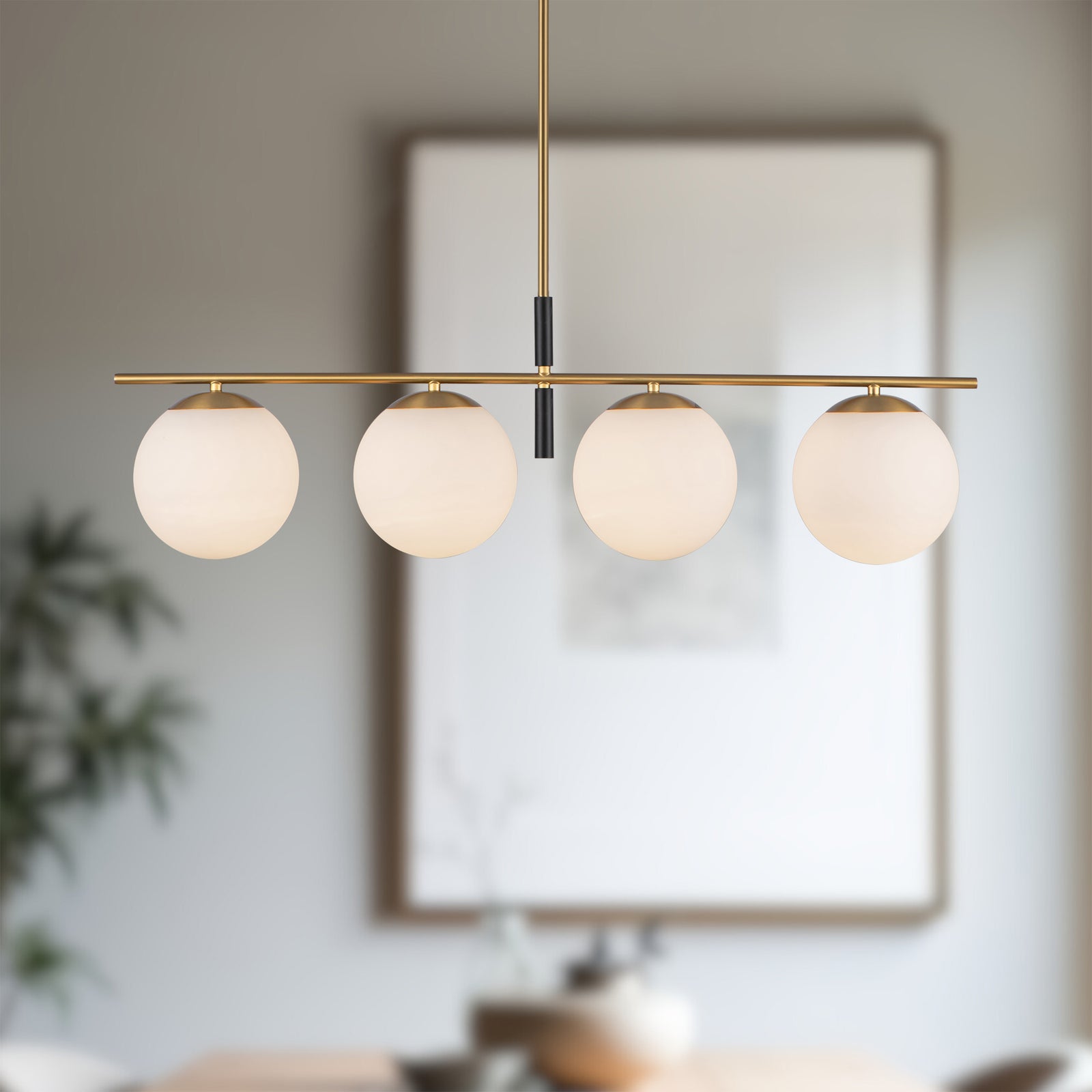 Zuri 37-in Brushed Gold/Opal Glass Socket Linear Pendant