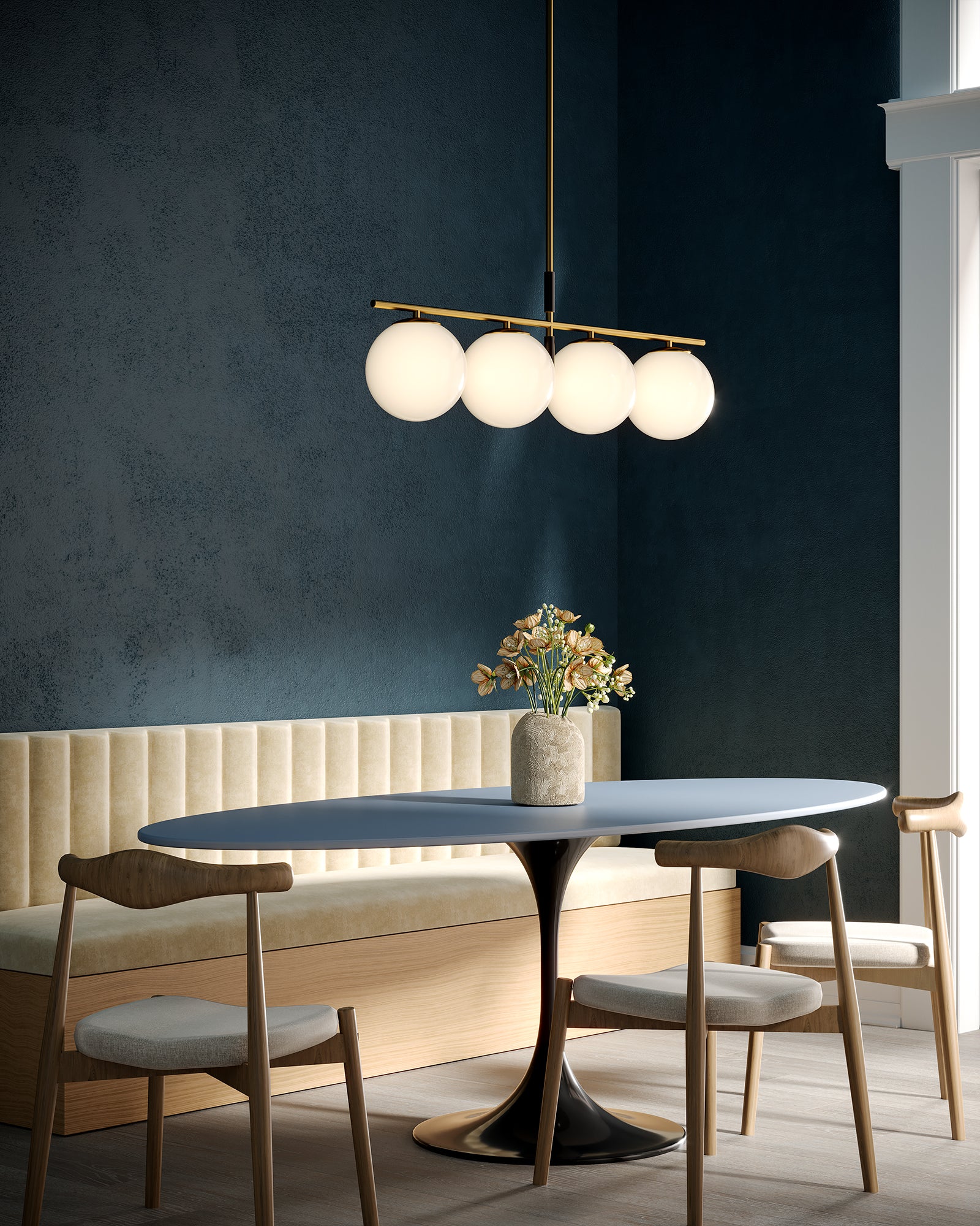 Zuri 37-in Brushed Gold/Opal Glass Socket Linear Pendant
