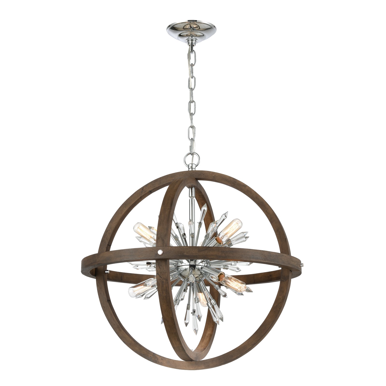 Morning Star 30'' Wide 10-Light Chandelier - Aged Fir with Chrome
